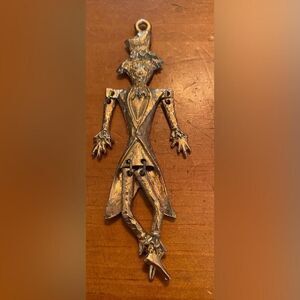 Scarecrow Pendant Charm Gold Tone Articulated Halloween Figure Necklace 4”